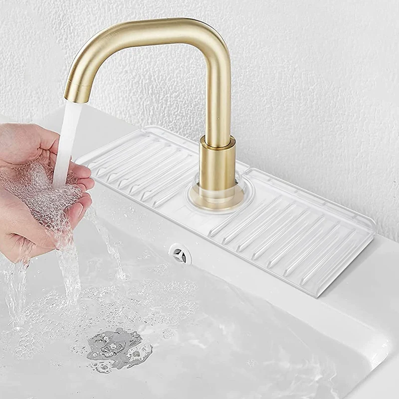 

1 Piece Sink Splash Guard With Slope Sink Faucet Mat & Soap Dish & Sponge Holder Silicone Faucet Handle Drip For Self Draining