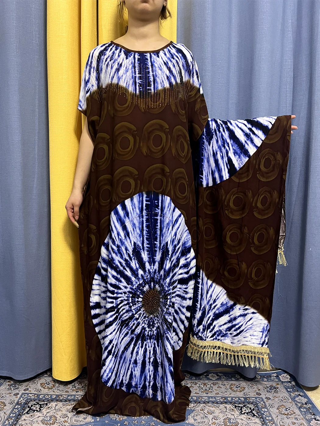 Muslim Abayas For Women 2023 Fashion Pinted Cotton Short Sleeve African Islam Woman Dresses Loose Femme Robe With Lace Headscarf