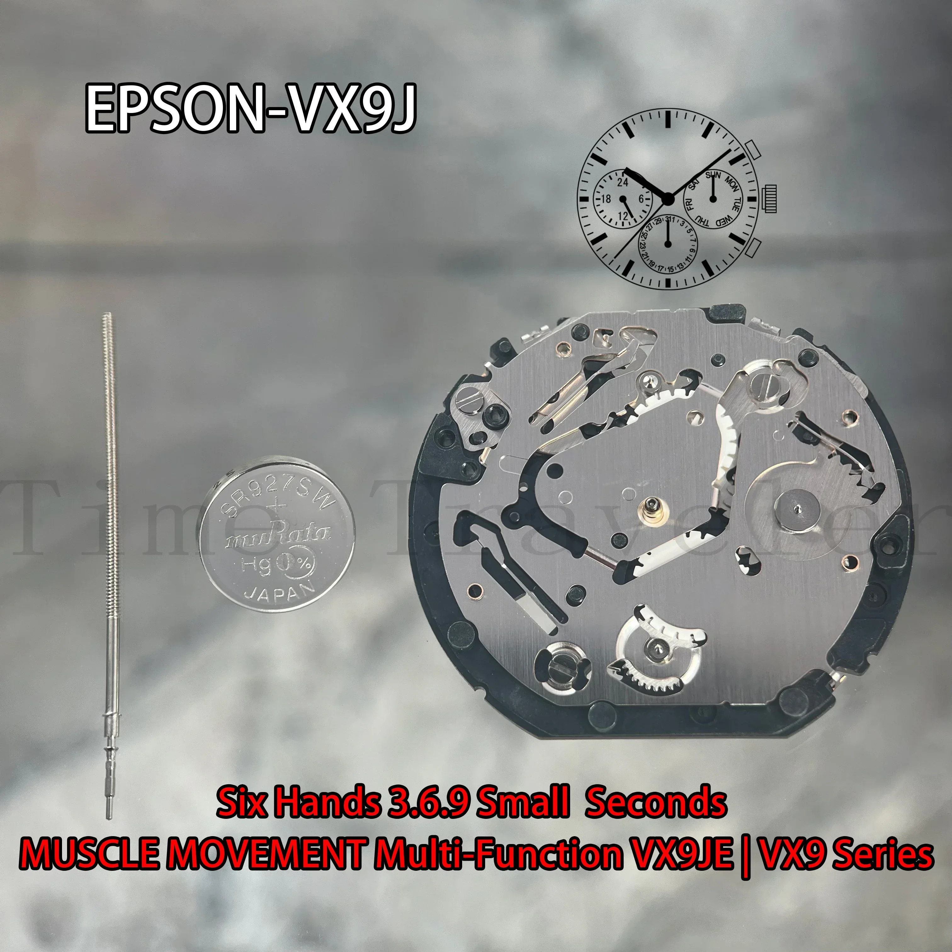 

VX9J Movement Epson VX9JE | VX9 Series Quartz Movement Six Hands 3.6.9 Small Seconds Size:12 3/4''' Day / Date / 24 Hour