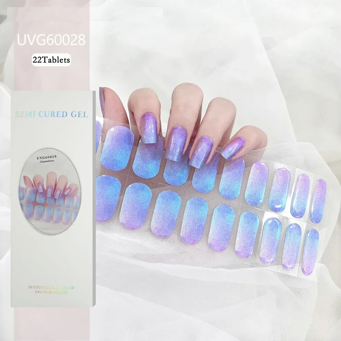 20/22Tips Semi-Cured Nail Wraps Simple Color Adhesive Waterproof Long Lasting Gel Nails Stickers set for UV Lamp Need Manicure