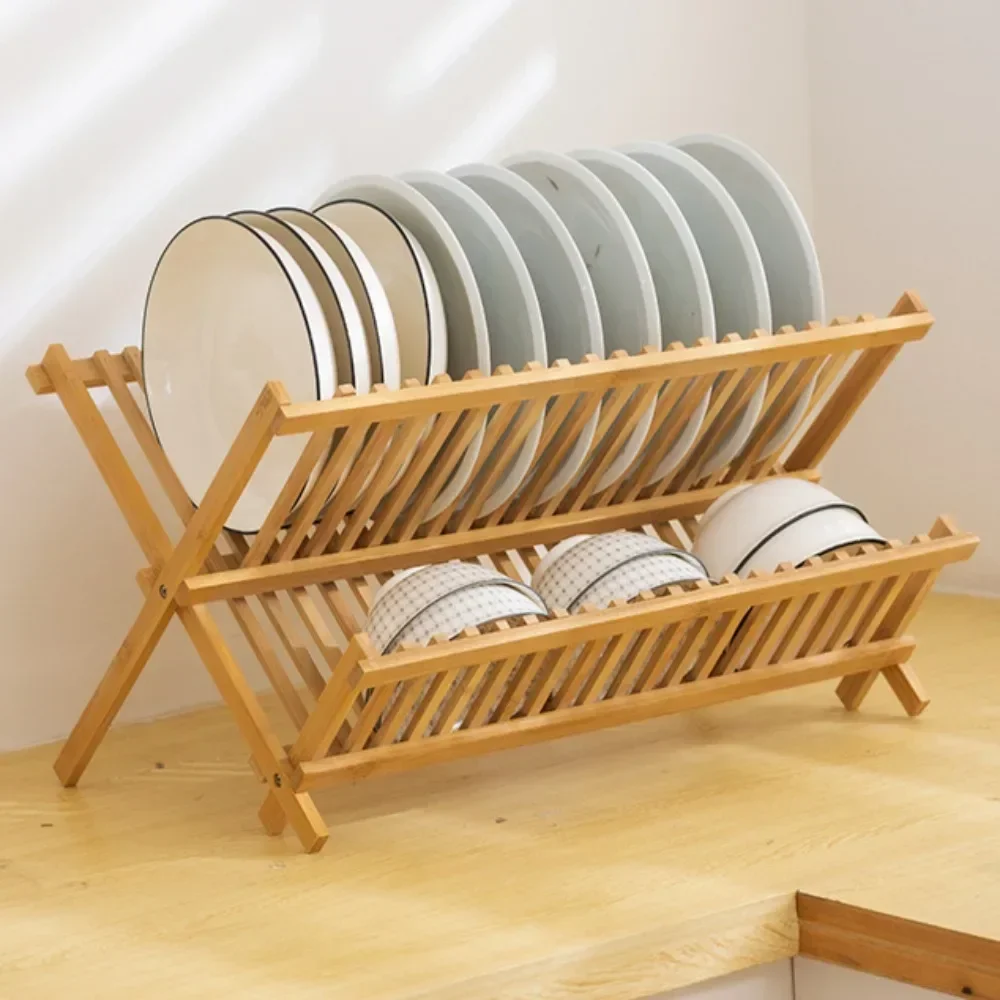 Bamboo Dish Rack Space Saving Antibacterial Drainer Shelf Natural Wood Highcapacity Kitchen Countertop Adjustable Utensil Holder