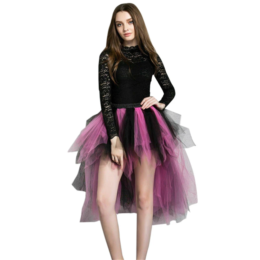 Popular Women High-Low Petticoats Fashion Cospaly Soft Tulle Elastic Waist Mini Skirt For Cocktail Party Maxi Skirts Club