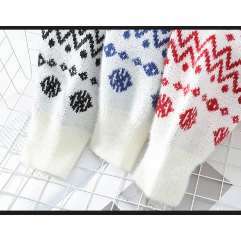 3 Colors!2023 Couple Sweater Men's Christmas New Year Trend Printed Round Neck Pullovers Oversize Couple Christmas Sweaters