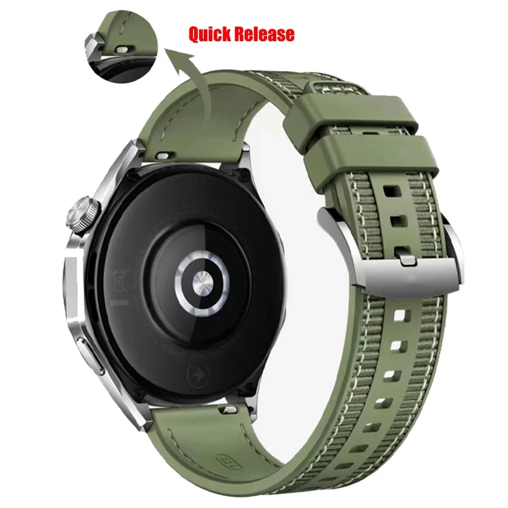 Versatile 22mm Soft Silicone Nylon Watch Strap in Black