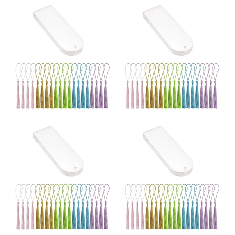

Blank Clear Acrylic Bookmarks 80Pcs Rectangle Craft Transparent Acrylic Book Markers With 80Pcs Small Bookmark Tassels