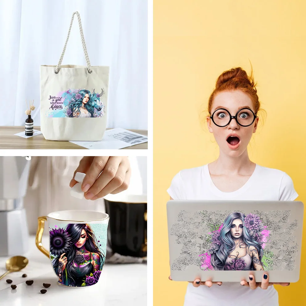 Fashion tattoo girl peel waterproof DIY Decals 3D transfers uvdtf crystal stickers 16oz uv dtf cup wraps for Libbey Glasses
