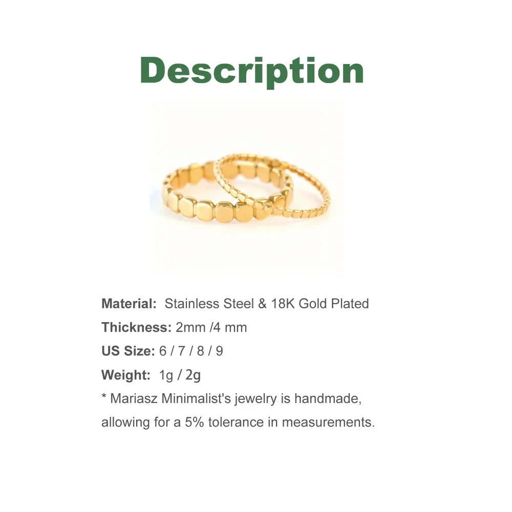 Gold Beaded Stainless Steel Rings for Women - Retro Statement Plain Band Knuckle Stacking Jewelry