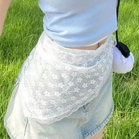 Retro Sweet Flower Triangle Hair Scarf Women Square Scarf Headband Korean French Pastoral Headdress Girls Summer Lace Headwear