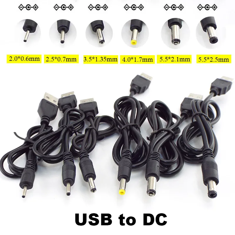 Conector de Cable de extensión de alimentación de 5/10 piezas USB a CC, 3,5x1,35mm, 2,0x0,6mm, 2,5x0,7mm, 1,7mm x 4,0, 5,5x2,1mm, 5,5x2,5mm