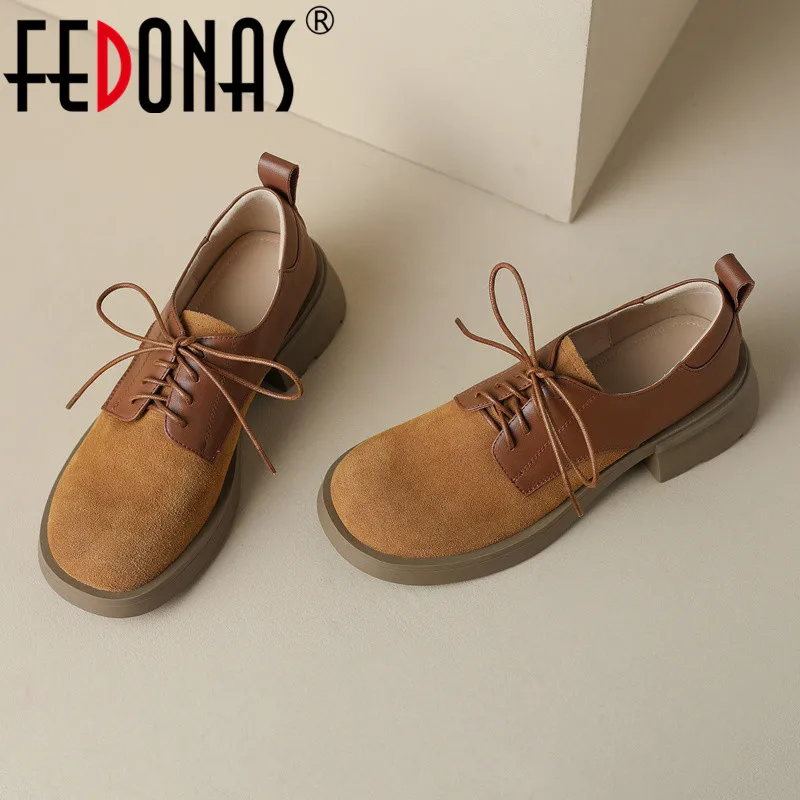 

Женские туфли на толстых каблуках FEDONAS, разноцветные туфли из натуральной кожи на шнуровке с круглым носком, повседневная обувь в стиле ретро на весну и лето 2019