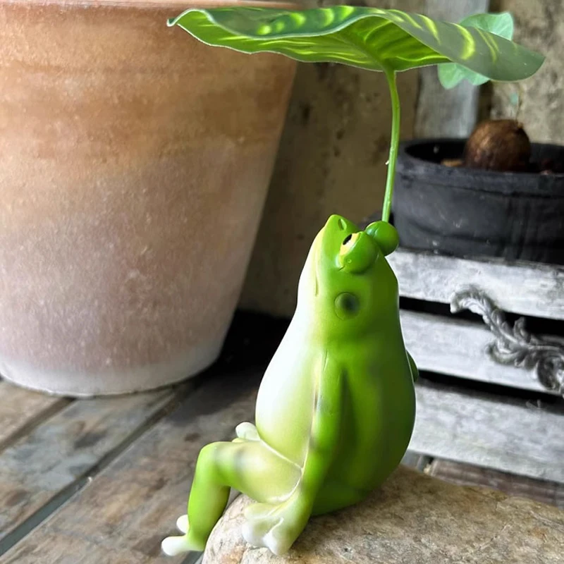 Resin Frog Umbrella Shaped Ornament, Outdoor Garden Courtyard Home Decorations Balcony Desktop Fish Tank Landscape Ornament, 1Pc