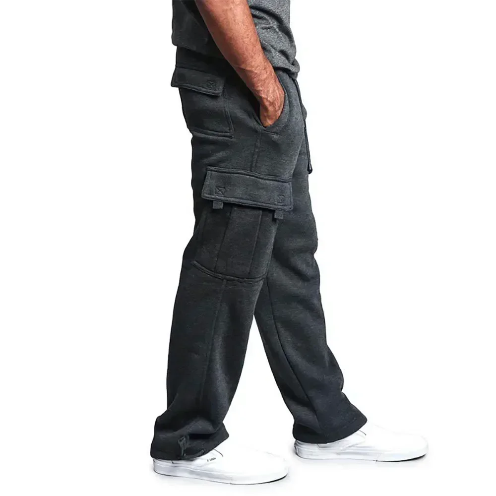 Herren Cargo Jogginghose Herbst Winter Fleece Sweathose Lose Hose mit Mehreren Taschen Overall Hip Hop Streetwear Cargo Lange Hose – Detail 10
