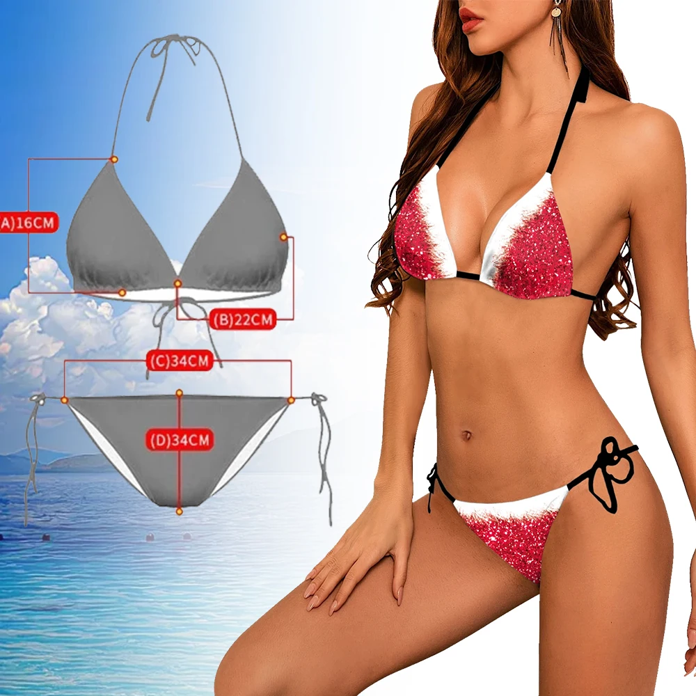 

Nadanabo Christmas Holiday Party Sexy Bikini Two Piece Set Fashion Women Swimwear Bikini Suit Swimsuit Red Beach party Bathing S