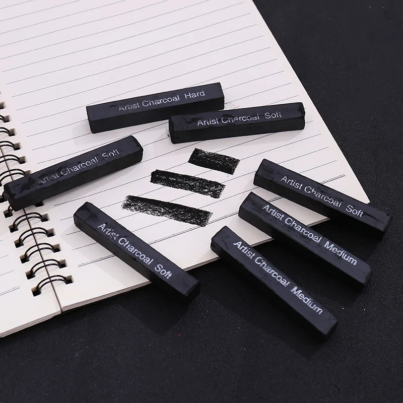 12 Pcs/box Sketch Carbon Pen Soft And Medium Hard Square Graphite Rod Art Students Painting And Coloring Advanced Charcoal Bar
