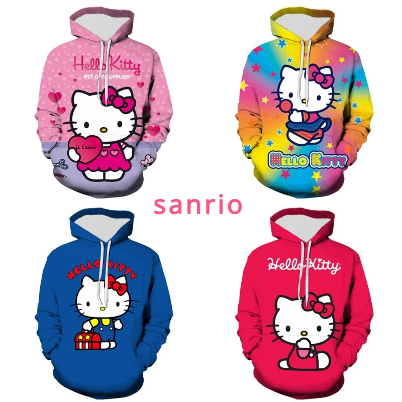 

Hello Kitty Casual Hoodie Women's Lovers Fashion Sweatshirt Y2k Aesthetic Female Hoodies Streetwear Kawaii Anime Kids Clothes