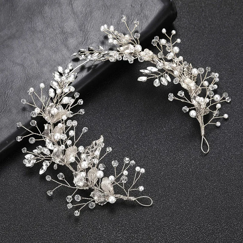 Floralbride Handmade Rhinestones Crystal Pearls Flower Bridal Tiara Headband Bridal Hair Vine Women Jewelry Hair Accessories