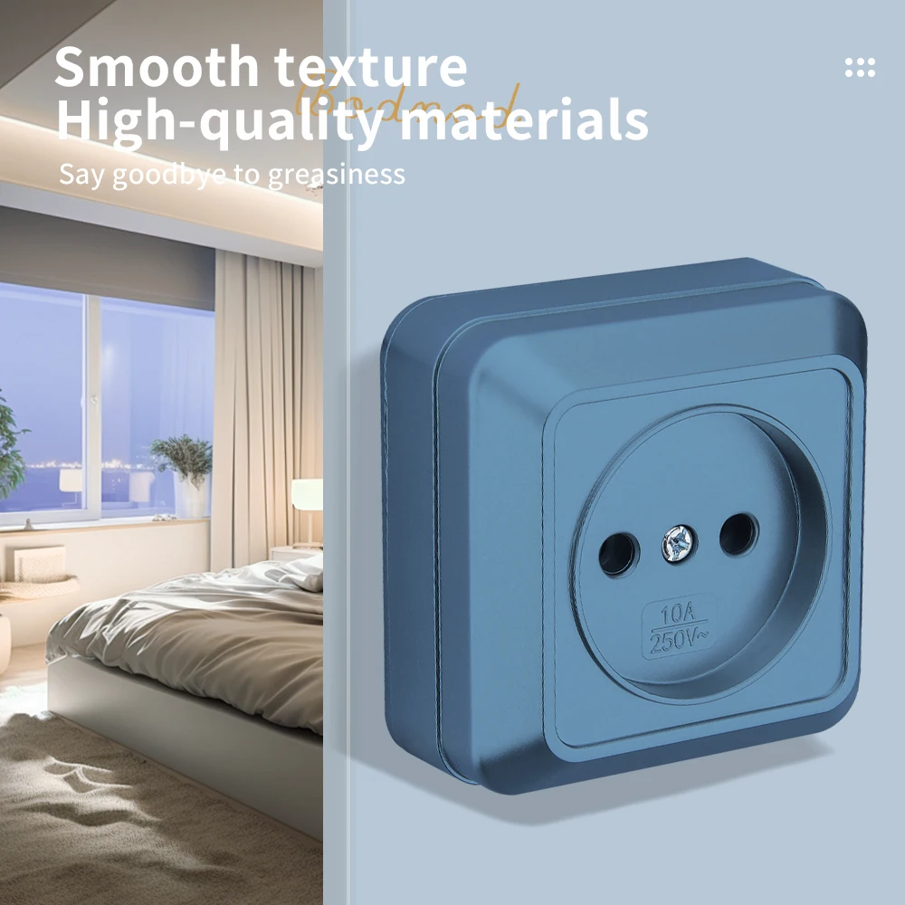 WESA Blue Wall Surface Socket Plug EU Exterior Electrical Outlets Not Ground Outdoor Power Socket Flame Retardant Paint Plastic