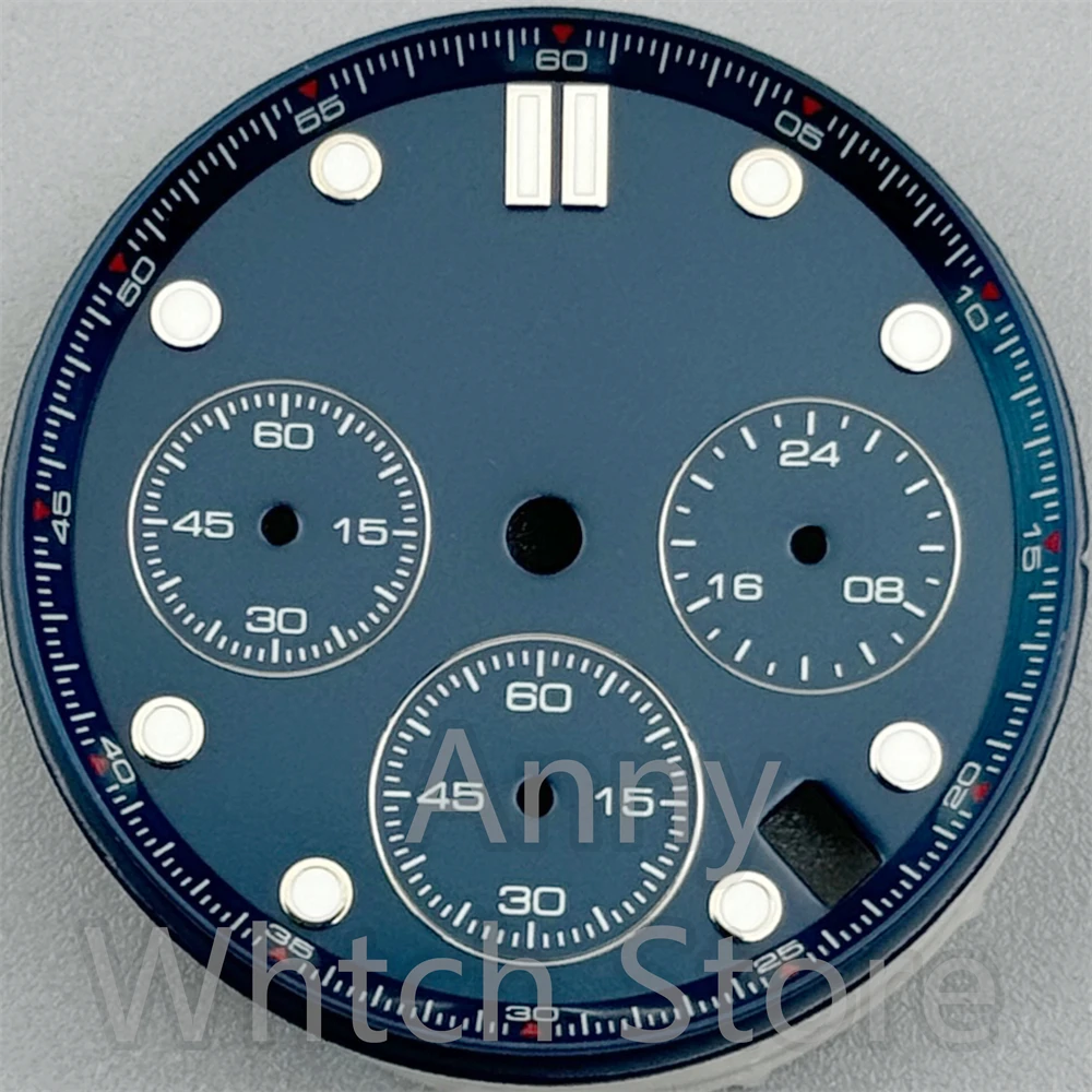 Green Luminous Chronograph Watch Dial with Date Windows, 31mm