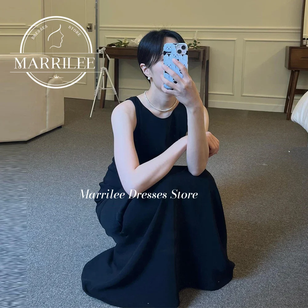 

Marrilee Simple Black O-Neck Sleeveless Stain Mermaid Evening Dresses Elegant Floor Length Spaghetti Straps Party Prom Gown 2024