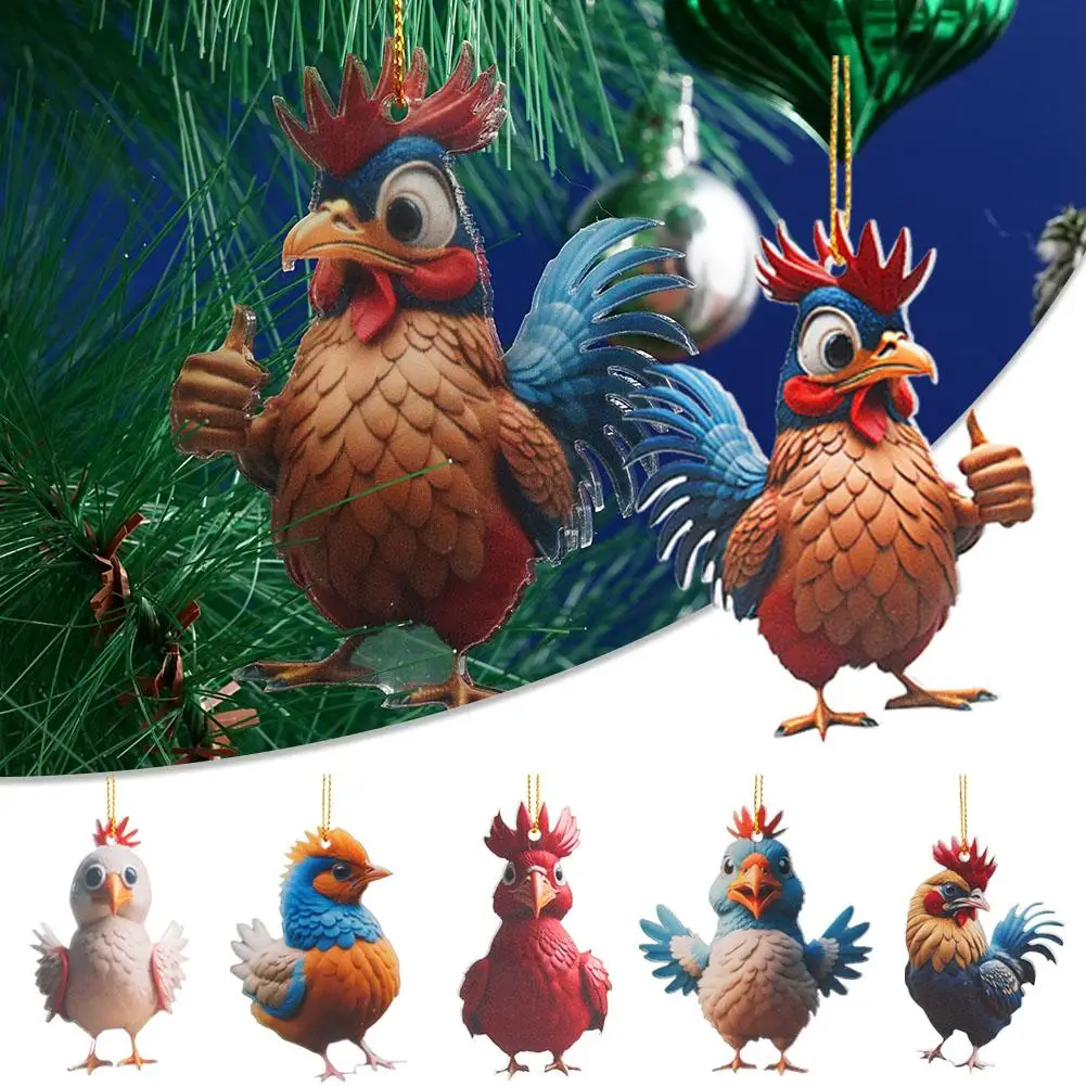 

2D Funny Rooster Hanging Ornaments Farm Animals Thanksgiving Chicken Tree Christmas Kids Xmas Favors Pendants Party Day Dec F1B6