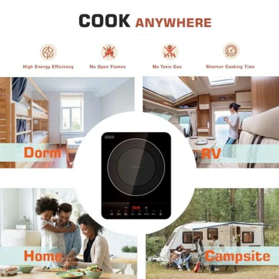 Portable Induction Hot Plate Cooktop 1 Burner with Shatter-proof Flat Glass Top 3 Preset Modes 110120V Plug-in Electric Stove f