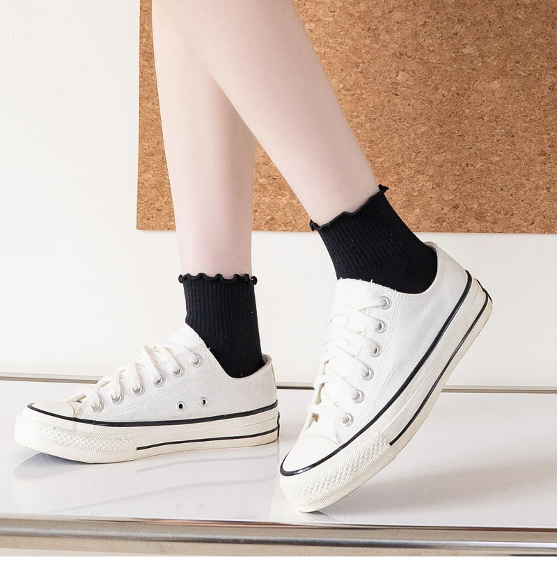 Für Frauen Nette Neue Sommer Japanischen Stil Atmungsaktive Mädchen Kurze Kawaii Einfarbig Rüschen Rüschen Socken Casual Süße_voghion.com