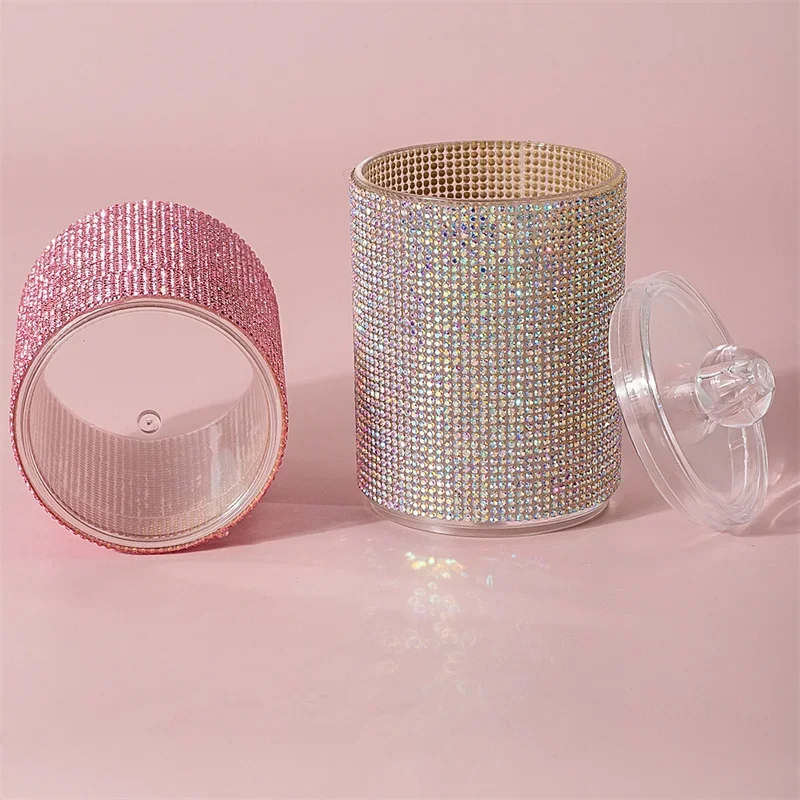 Luxury Diamond Cotton Swabs Storage Case Portable Makeup Cosmetic Organizer Dust-proof Jewelry Storage Container Makeup Tools 5