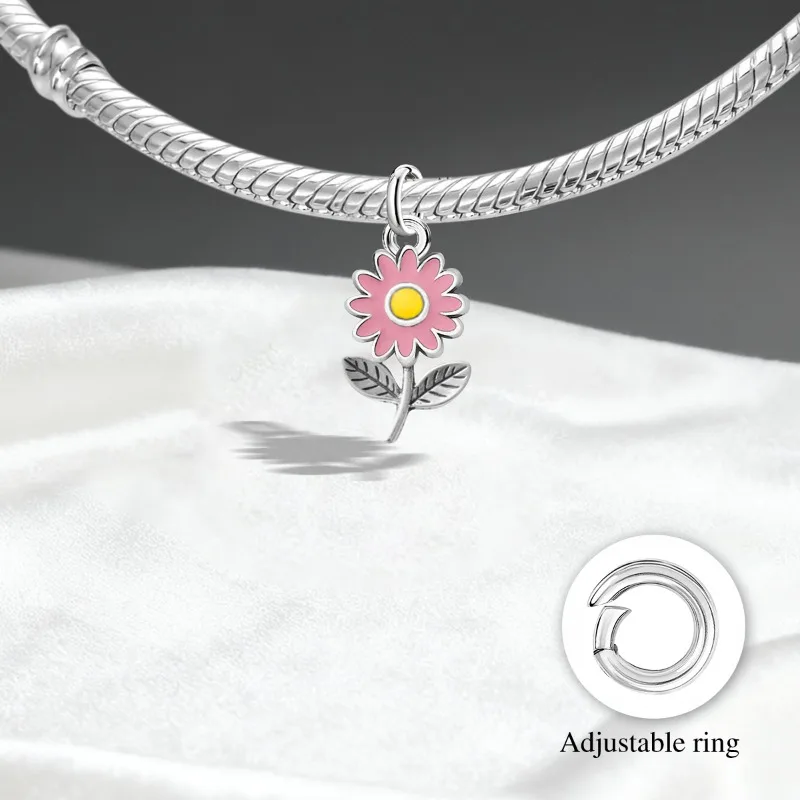 Verstellbare Vintage-Anhänger aus 925er Sterlingsilber, Blumen-Mama-Charms, Perlen, passend für Original-Armbänder, Halsketten, DIY-Schmuck für Frauen – Detail 3