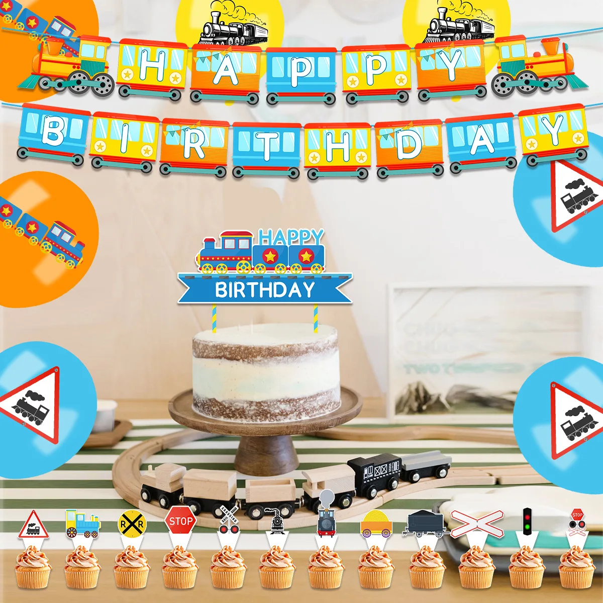 

Train Railway Theme Birthday Party Baby Shower DIY Decoration Supplies Balloons Banner Disposable Tableware Cake Deco Flags