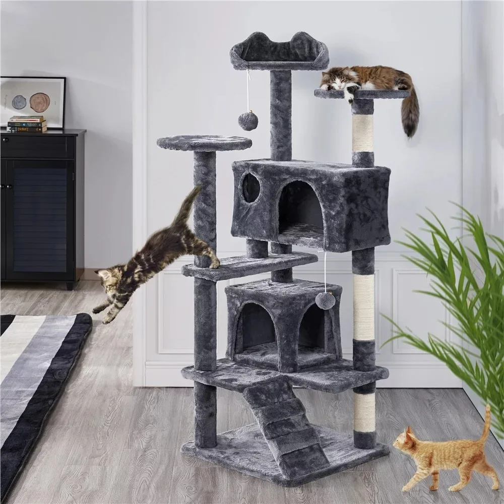 

SmileMart 54.5" Double Condo Cat Tree with Scratching Post Tower,,cat Tower,cat Trees & Towers