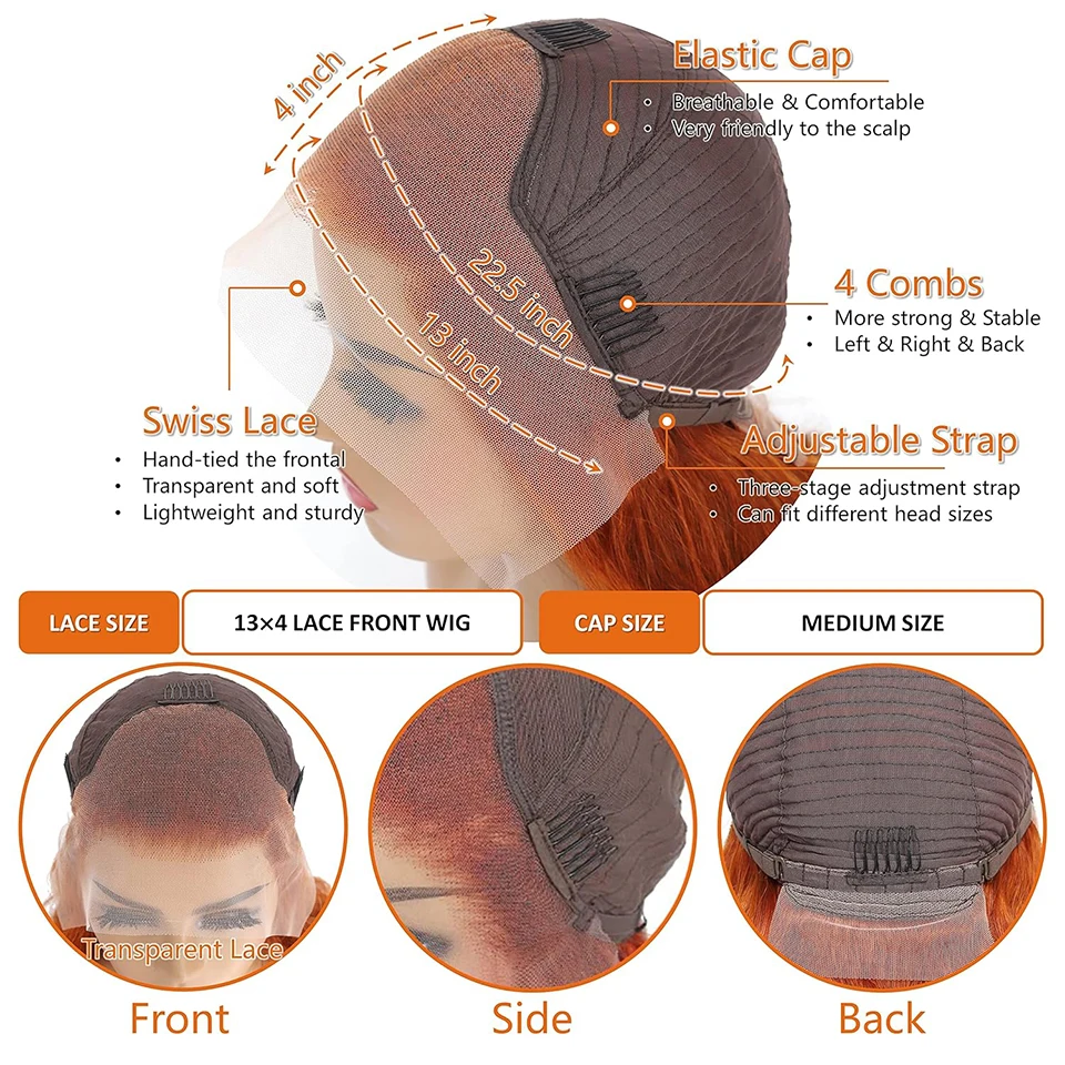 Onda do corpo Lace Front Perucas, Cabelo Humano, Gengibre Laranja Peruca, HD Lace Frontal Perucas, Pré Arrancado com o Cabelo do Bebê, 13x4