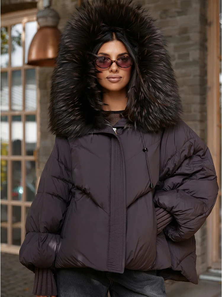 Women Winter Goose Down Jackets Real Fox Fur Collar Hooded Thick