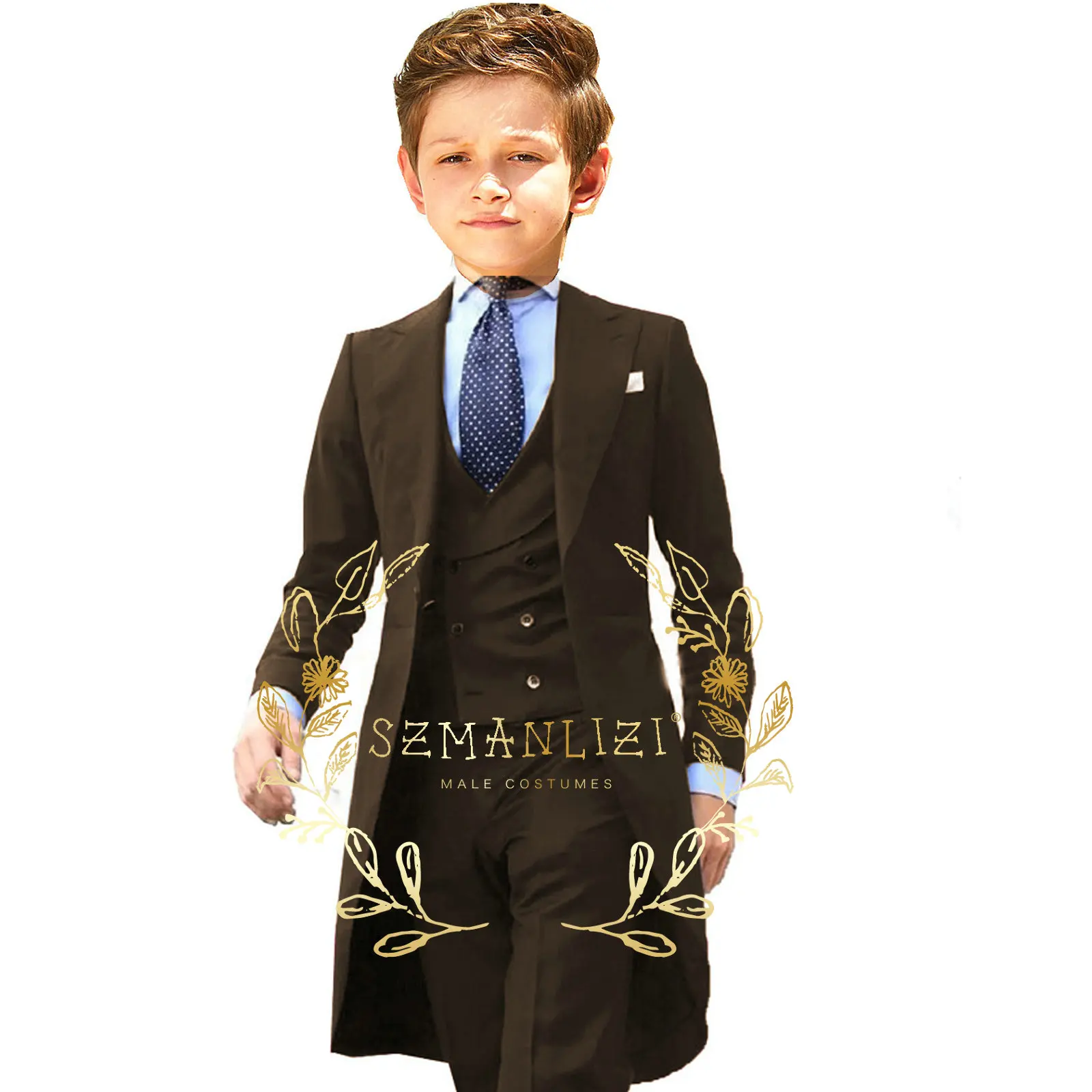 Formal Royal Blue Boys Suit 3 Piece Party Wedding Tuxedo Child Jacket Pants Vest Made Kids Costume 3-16 Years Old boys suits
