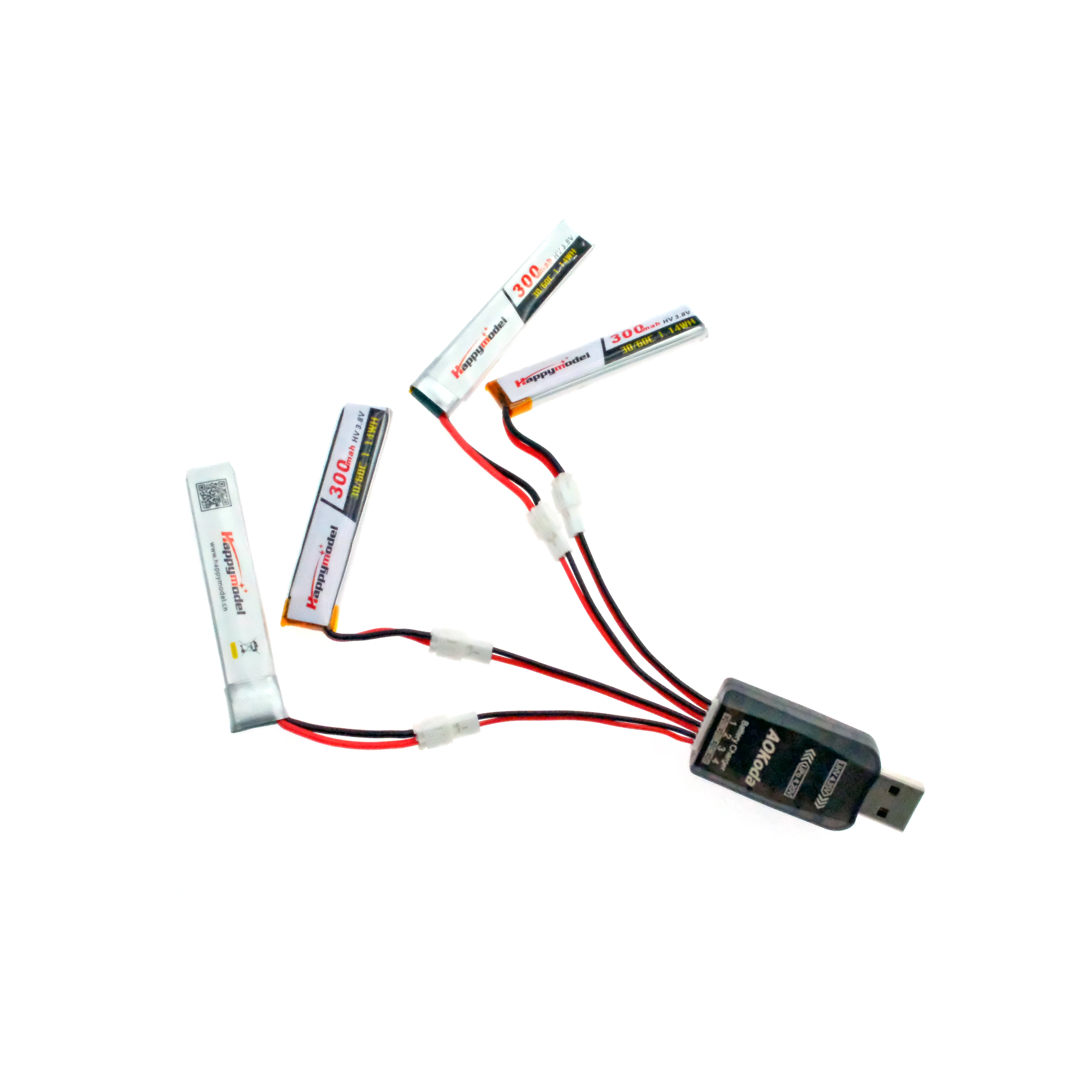 AOKoda CX405 4CH Micro USB Battery Charger 1S Lipo PH2.0 Battery for FPV RC Tiny Whoop Drone