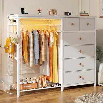 White LED Dresser with Hanging Rack 1