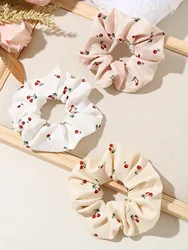 Set of 1/3 Cherry Kawaii Women's Scrunchies - Cute & Versatile High - Elastic Hair Accessory (3 Pcs Mixed Color)