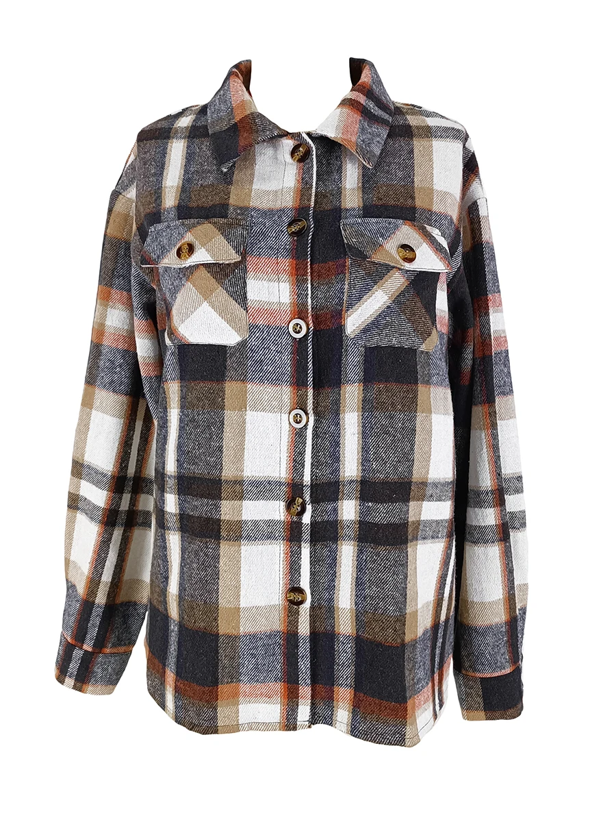 Chemisier-veste vintage à carreaux pour femme, à manches longues, boutonné, décontracté, pour l'automne et l'hiver, coupe oversize