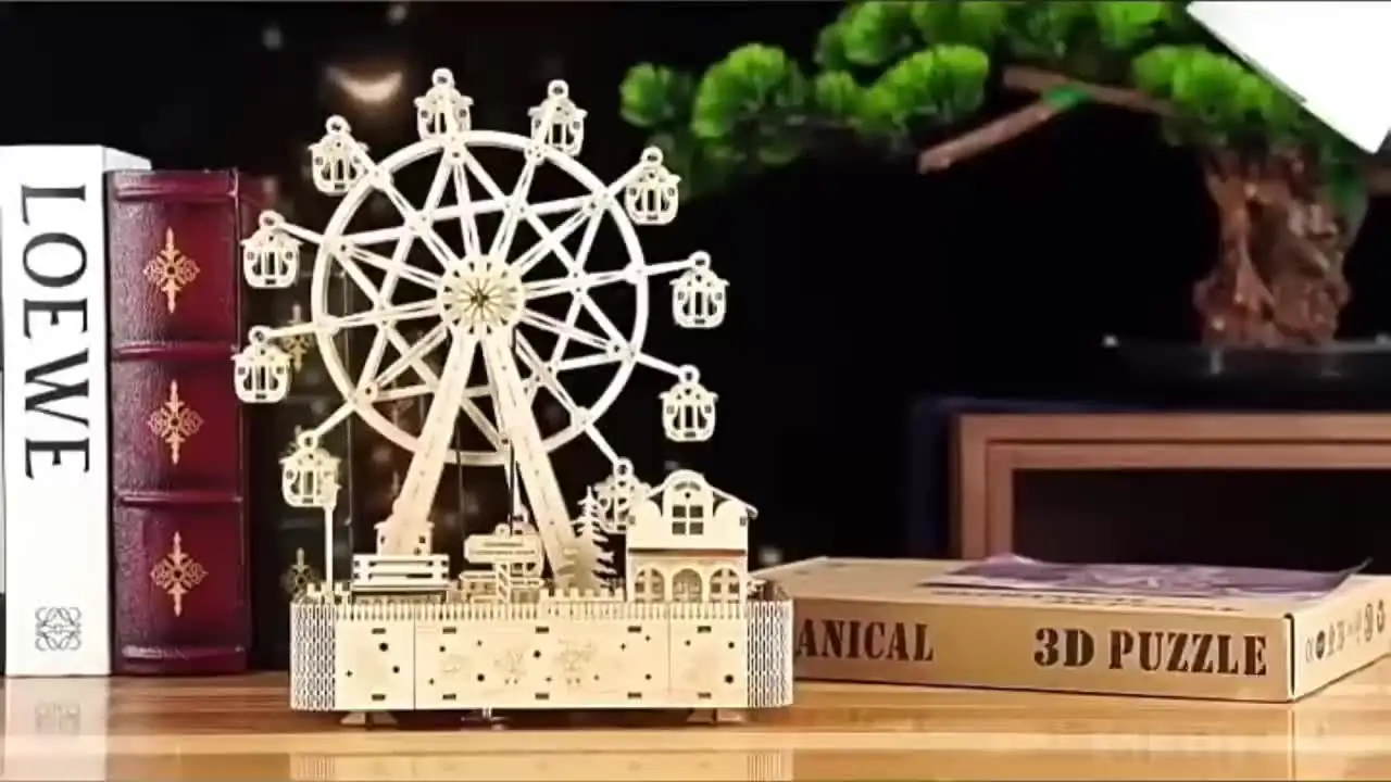 LEDライト付き観覧車オルゴールモデル3D木製パズルDIY組立構築