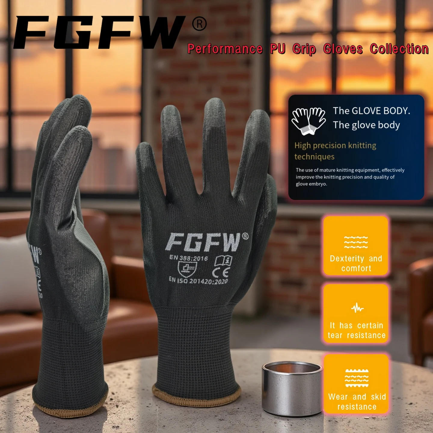 Durable Black Polyester Work Gloves - 10 Pairs, Abrasion & Tear Resistant, CE Certified
