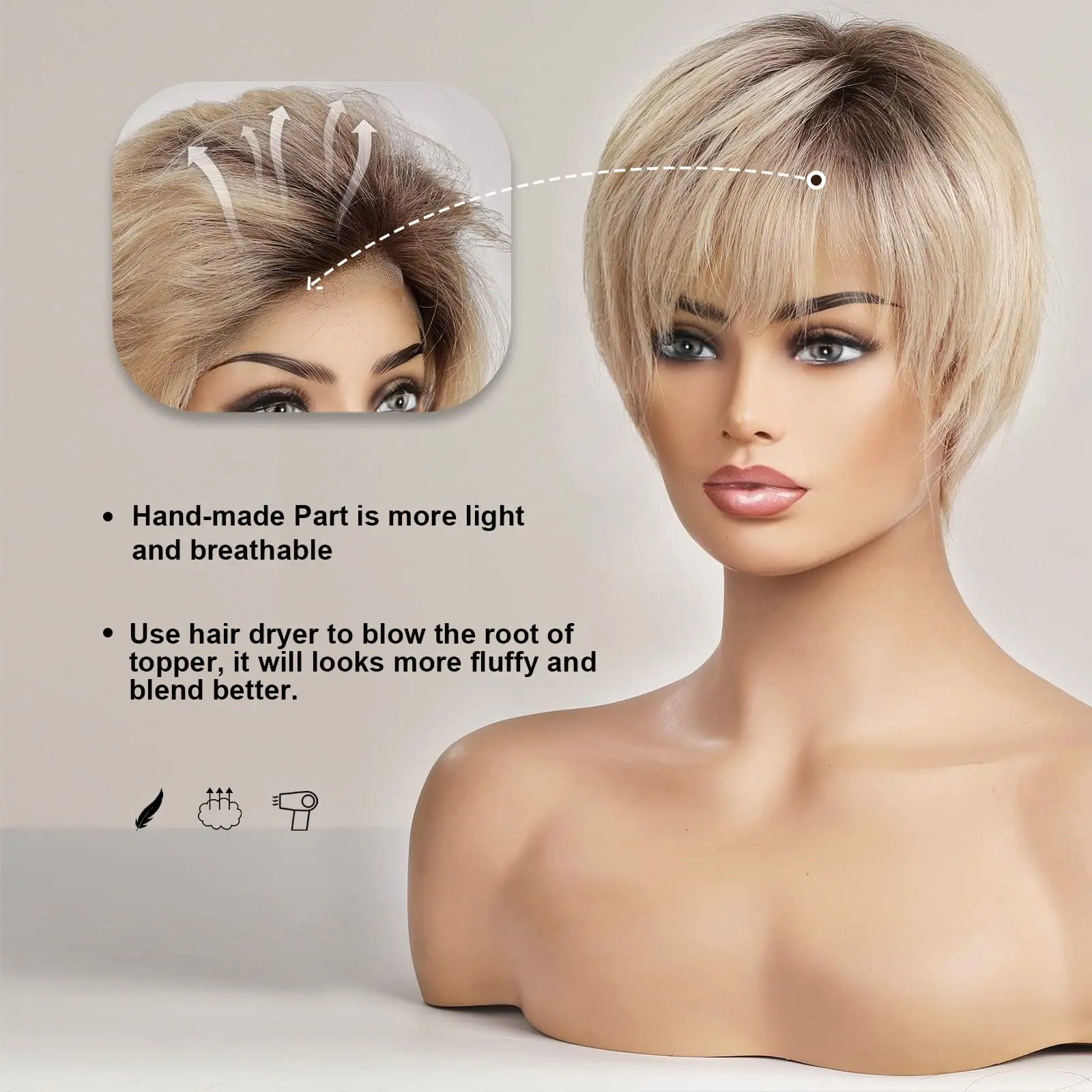 Ombre Blonde Remy Human Hairs Pixie Cut HD Lace Front Wig for Black Woman 100% Human Hair Bob Natural Short Layered Lace Wig