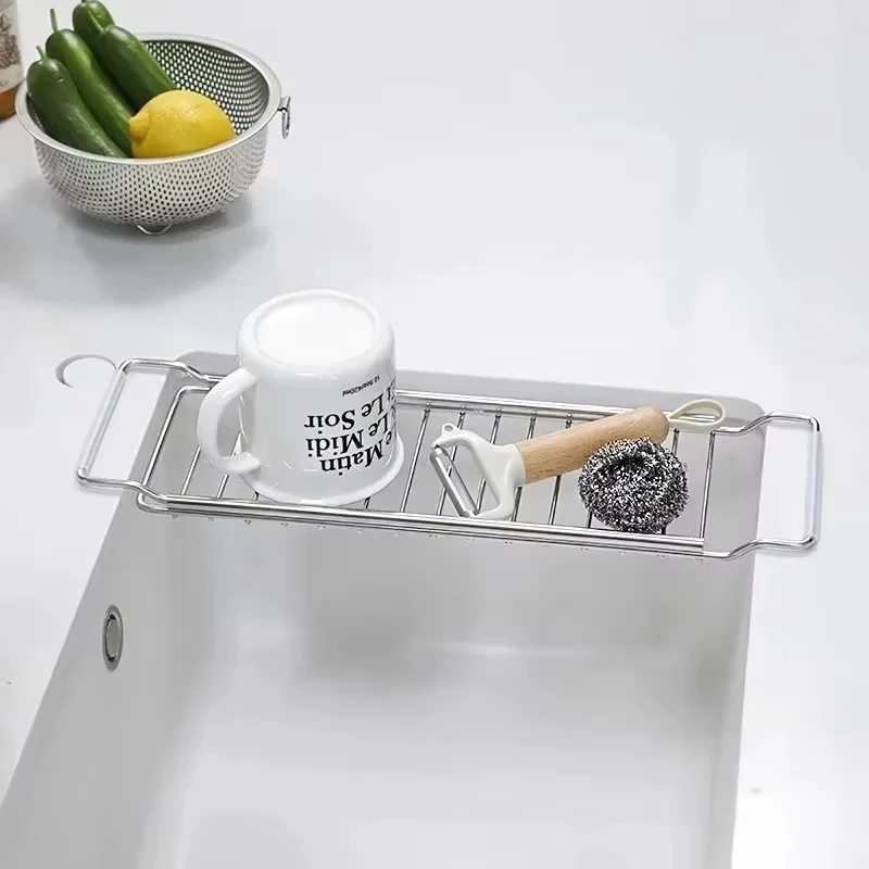 Drain Rack Expandable Over The Sink,304 Stainless Steel Sink Rack,dish Cup Soap Sponge Rag Storage Holder for Kitchen Organizer 3