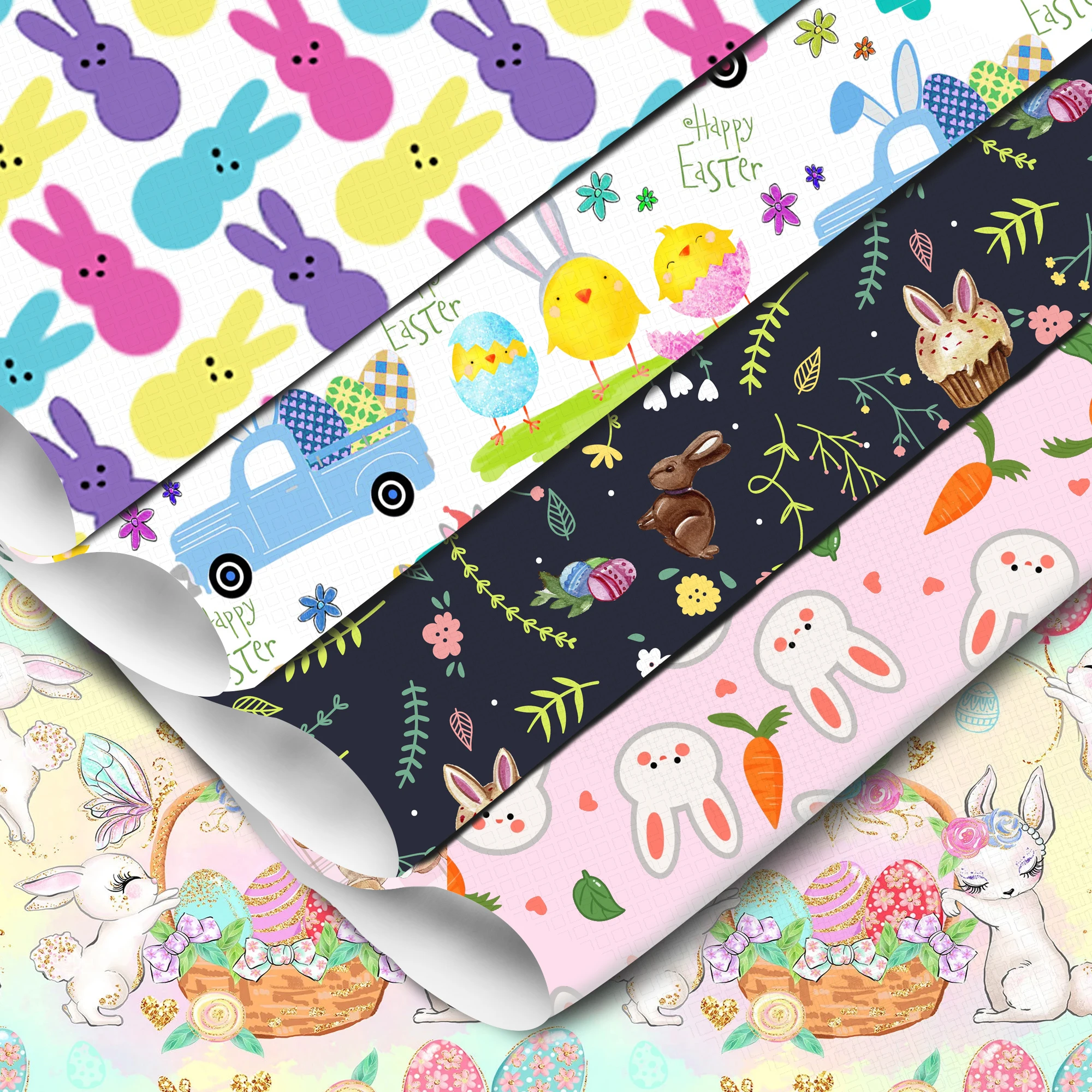 20*33cm Easter Rabbit Print Ordinary Faux Synthetic Leather Sheet For Bows Bag Earring DIY Crafts Vinyl Material