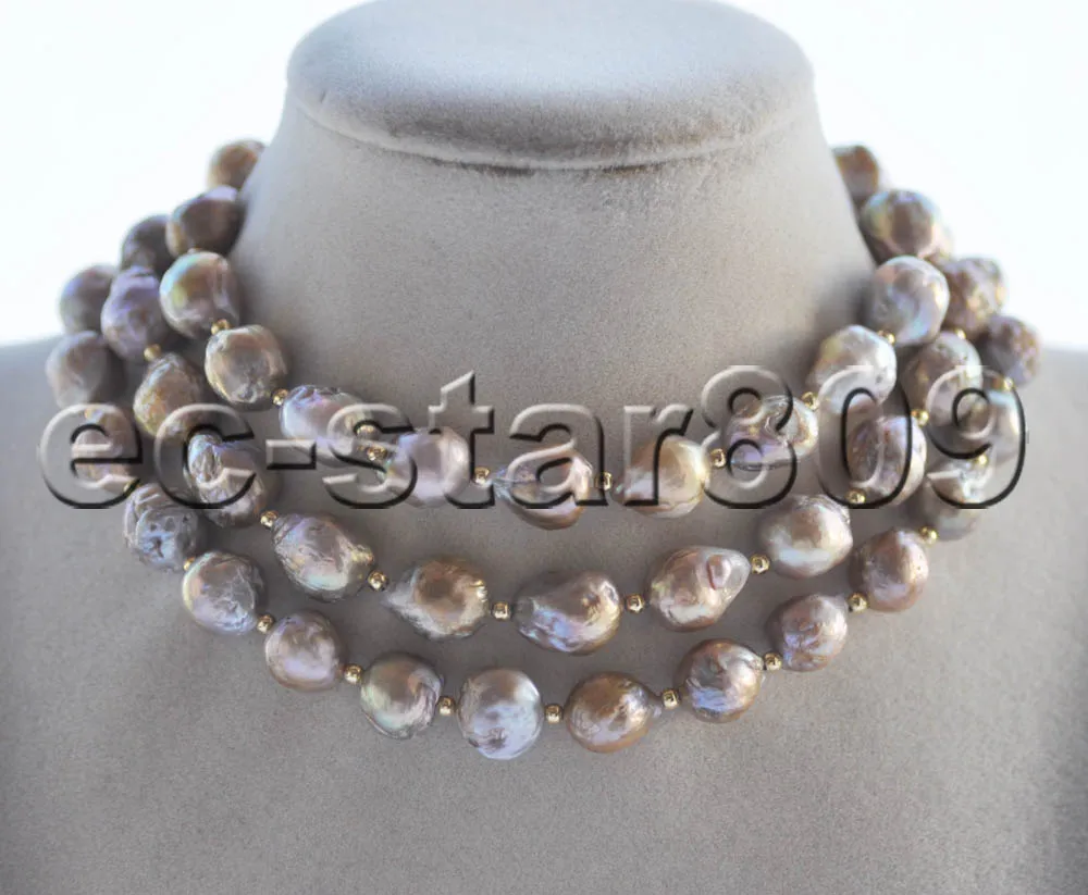 

MCT·STAR Z11158 38" 13mm Almost Round Peacock Lavender Edison KESHI Pearl Bead Necklace