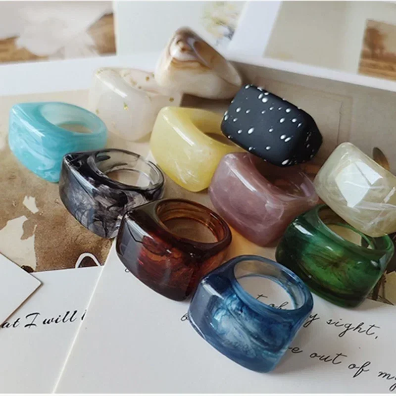 Fashion Creative Resin Acrylic Ring Vintage Simple Geometric Square ...