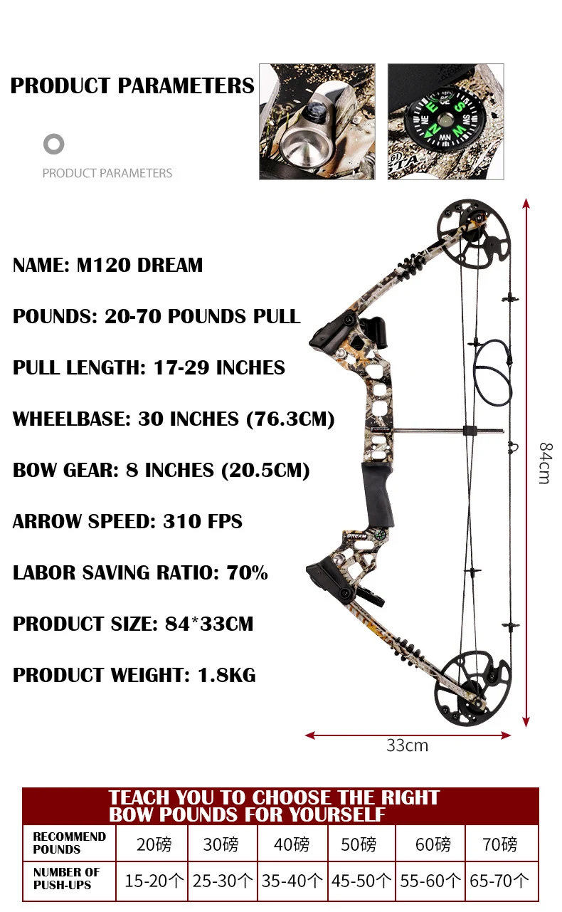  Juegos de flechas de arco compuesto: arco compuesto de arco a  mano derecha/izquierda, IBO 310 FPS 30 ~ 55 libras de peso de tracción para  adultos y principiantes, kit de arco