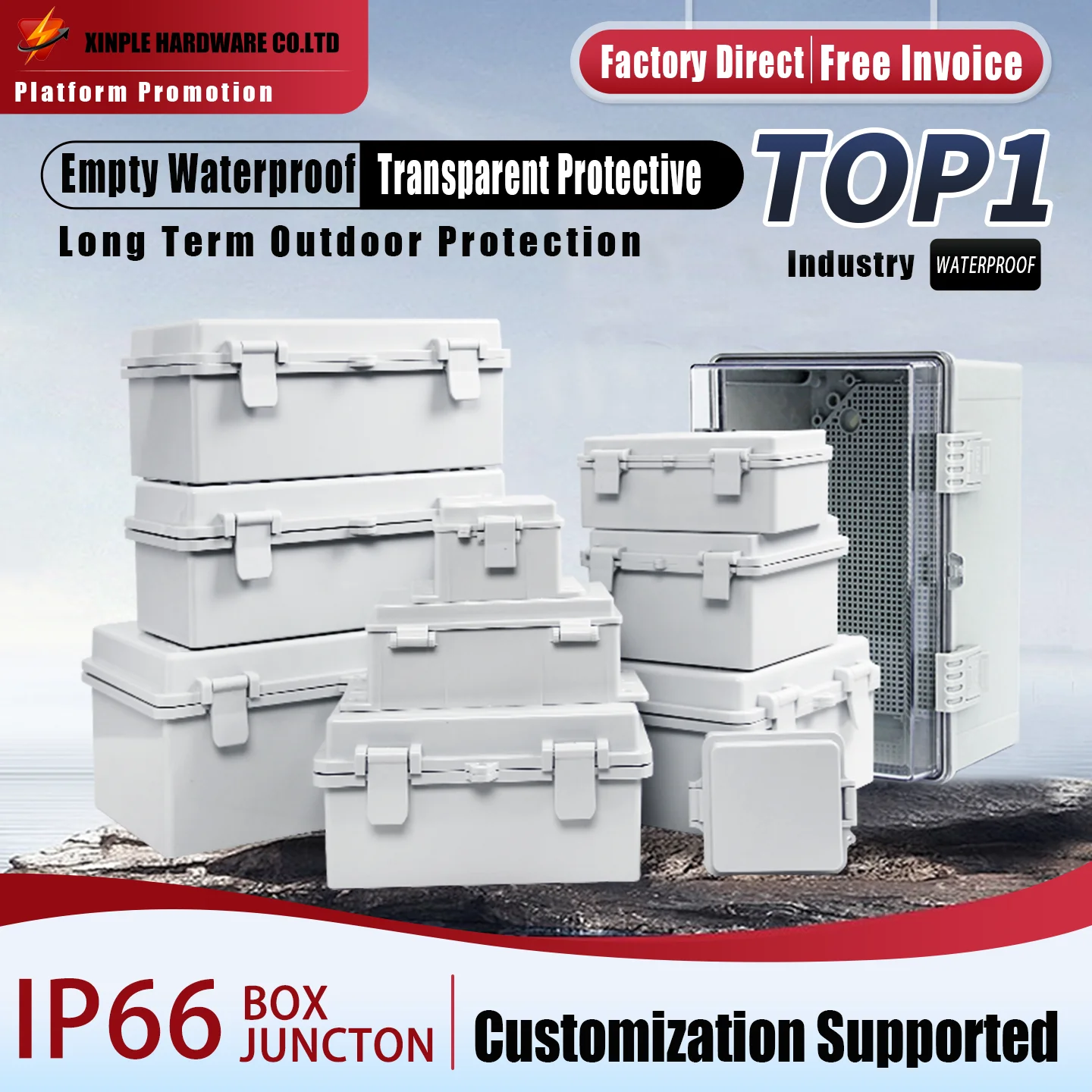 กล่องรวมสายไฟฟ้ากันน้ำกลางแจ้ง วัสดุ ABS ระดับ IP66 สำหรับการเชื่อมต่อระบบไฟฟ้าที่ปลอดภัยในอุปกรณ์อิเล็กทรอนิกส์ 1