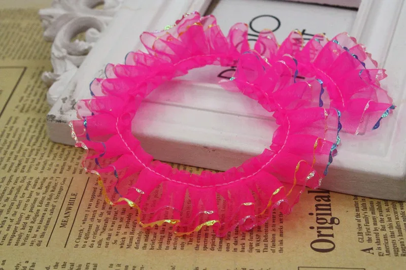 10 Yards/Lot DIY Spitze Trim Band 2,5 cm Breite Kopfschmuck Falten Puppe Kleid Kleidung Manschette kinder Tragen Zubehör – Detail 7
