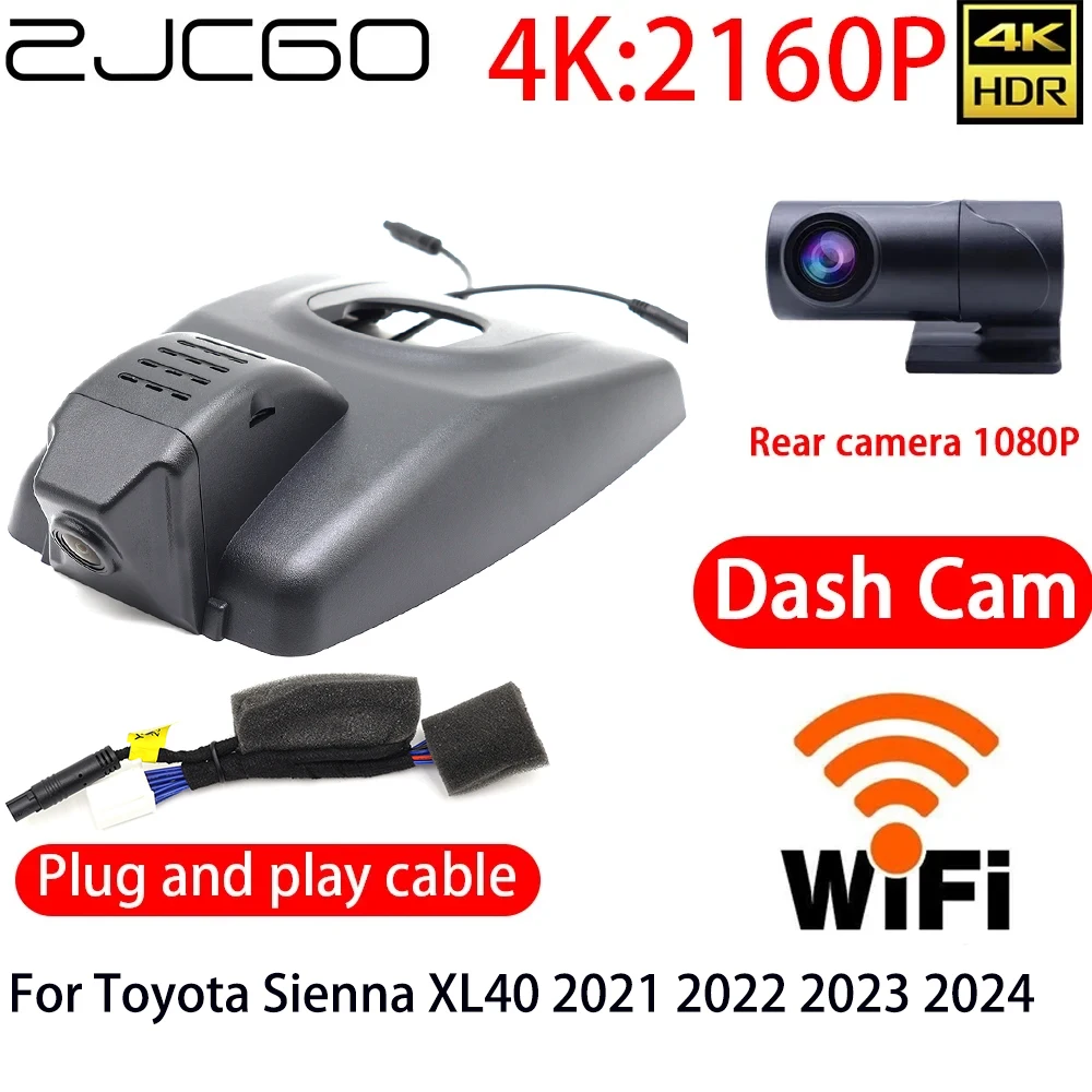 

ZJCGO 4K DVR Dash Cam Wifi Front Rear Camera 24h Monitor For Toyota Sienna XL40 2021 2022 2023 2024