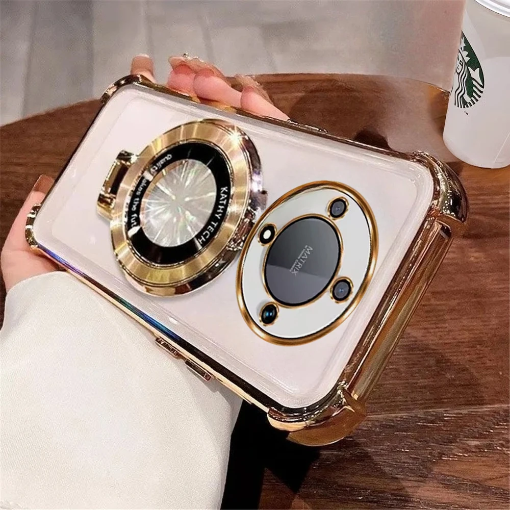 Luxury Plating Shockproof Soft Stand Clear Phone Case with Holder