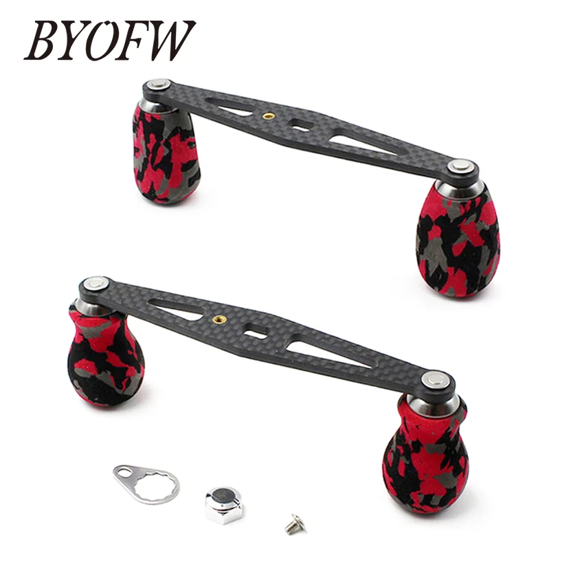 BYOFW 103mm Carbon Fiber Powerful Baitcasting Reel Handle For Abu Garcia Daiwa Grips  Red Camouflage Double Knobs DIY Repair Kit 4